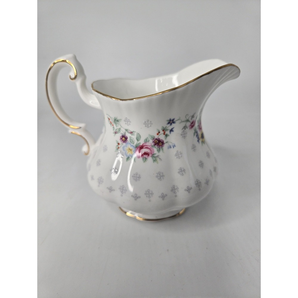 Paragon English Bone China "Spring Garland" Creamer Flowers Gray Accents